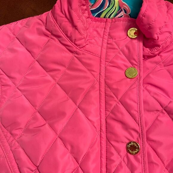 EUC Women's Lilly Pulitzer Blake Quilted Vest Tropical Pink Private Island SMALL - Picture 2 of 6